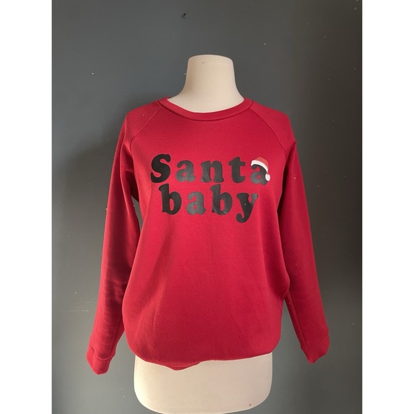 The Unbranded Brand Tops - Womens Red Santa‎ Baby Crewneck Sweatshirt Christmas Holiday Pullover Size M